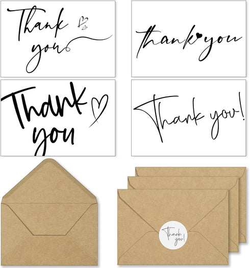 Kerpa 60 Pack Thank You Cards Bulk with Kraft Envelopes and Stickers 4x6