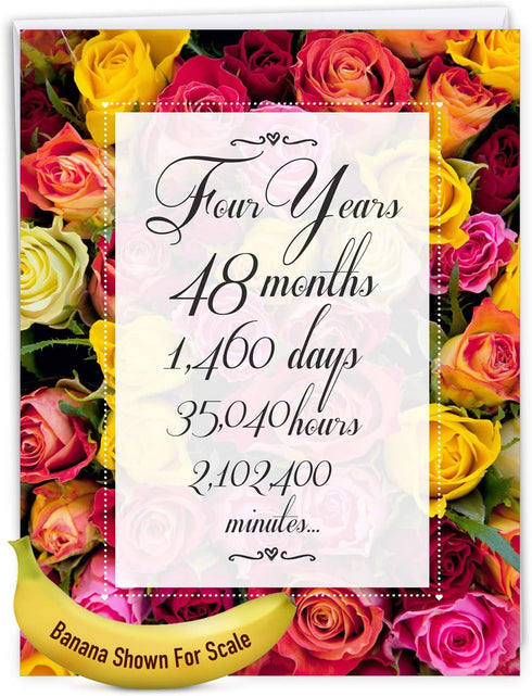NobleWorks 4th Wedding Milestone Anniversary Notecard, Jumbo 8.5 x 11 with Envelope for Men and Women
