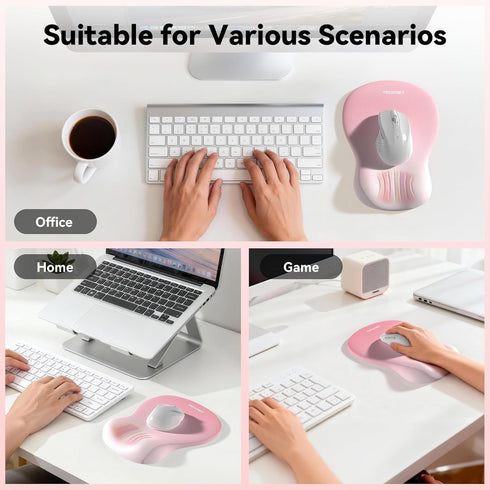 TECKNET Ergonomic Mouse Pad with Wrist Rest, Memory Foam Mousepad with Wrist Support, Smooth Surface, Middle Concave