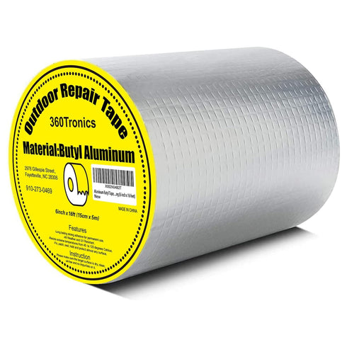 Butyl Waterproof Tape 6" W X 16' L, Upgraded Leak Proof Repair Butyl Seal Aluminum Tape for Boat and Pipe Sealing