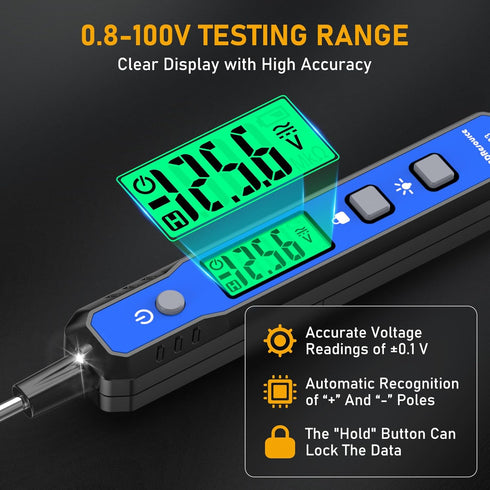 0.8V-100V OBDResource Smart Automotive Test Light Circuit Tester with Buzzer & Flashlight, DC Voltage Tester for Car