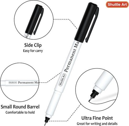 Shuttle Art Permanent Marker, 30 Pack Ultra Fine Point Black Markers for Doodling and Marking