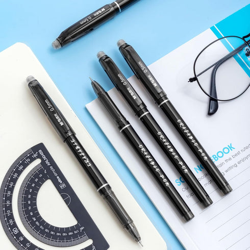 M&G Erasable Gel Pens - 12 Pcs Fine Point 0.5mm Black Erasable Gel Ink Pens with Comfort Grip for Writing