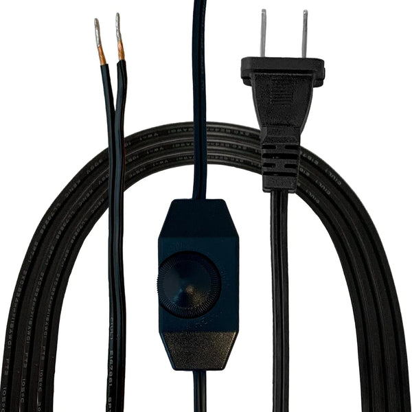 Royal Designs, Inc. 8 Foot Replacement Lamp Cord with Molded Plug and Rotary Dimmer Switch,