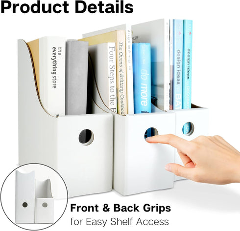 Dunwell White Magazine File Holder (2 Pack), Sturdy Cardboard Vertical File Folder Holder for Desk, Office, Classroom