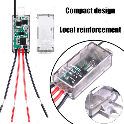 DC5V/12V/24V/5A /164ft 433MHz Mini Wireless Lights Switch kit,No Wiring Remote Switch Kit, No WiFi Needed, RF Remote