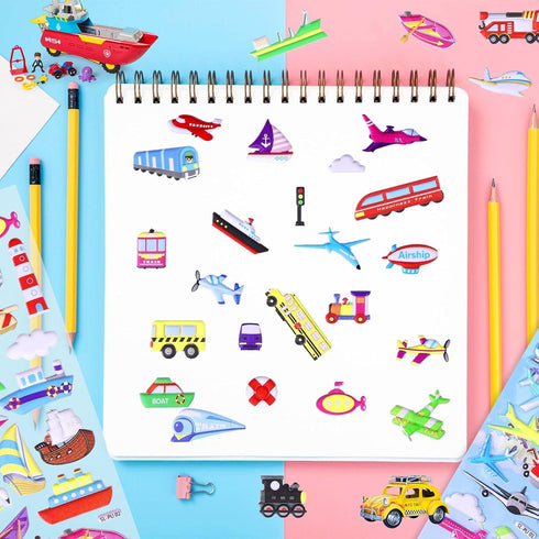 Set 3D 4 SHANGRLA Transportation Puffy Stickers Play for Kids ToddlersReusable Vehicle Sticker with Car, Truck