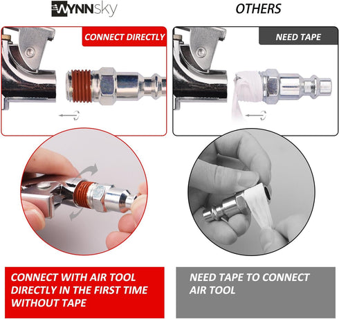 WYNNsky Air Tool and Compressor Accessory Kit, 1/4 Inch NPT 17 Piece Air Hose Fittings with Blow Gun, Tire Gauge and Storage Case