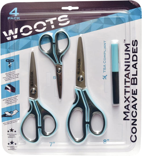 MaxTitanium Club Pack Non-Stick Scissors - 8", 7", 5" & Travel Scissors with Dual Curved Technology for Office, School