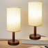 Bulb Wood2) LALISU Small Table Lamp Nightstand Lamp Linen Lampshade Bedroom Wood Base Small Bedside Lamp for Night