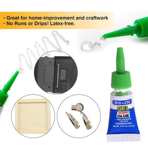 BAZIC Super Glue Gel 0.5g, Clear No Run Gel, Fast Dry Mini Tube Adhesive for Office & Home Improvement (5/Pack)