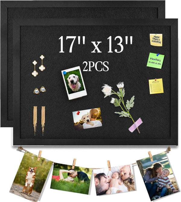 Black Bulletin Boards Cork Board with Felt, 17"x13" Large Display Pin Board for Walls, Jewelry, Notes
