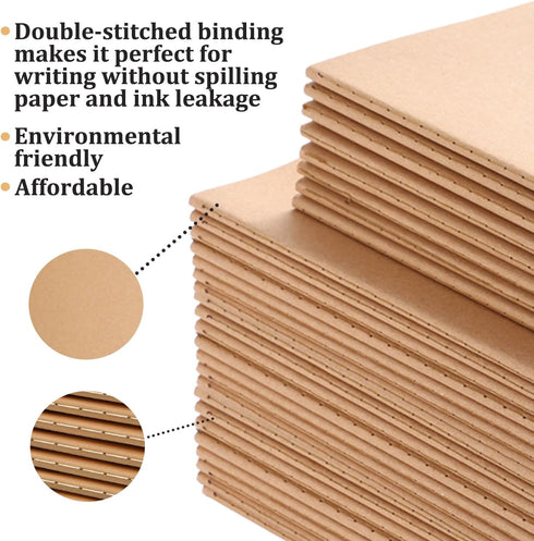 Bulk A5 Journal Notebook, Kraft Cover, 80 Pages Lined Paper for School Supplies, 10 Pack