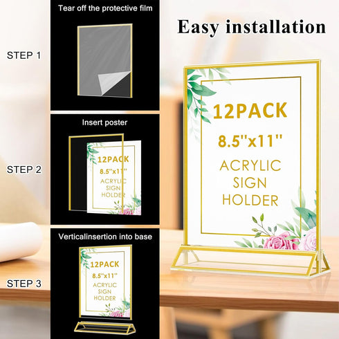 Enayplon 8.5 11, 12 Pack Acrylic Sign Holder x Double Sided Flyer Holder, Table Menu Holder Display Stand for Wedding