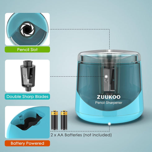 Electric Pencil Sharpeners, Battery Powered for Colored Pencils, Automatic & Manual Sharpener (Blue)