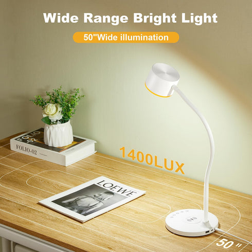 5 Dimmable Desk Lamp for Office Home, Gooseneck Desk Lamp with Wireless Charger, Touch Table Lamp with USB C+A Charging