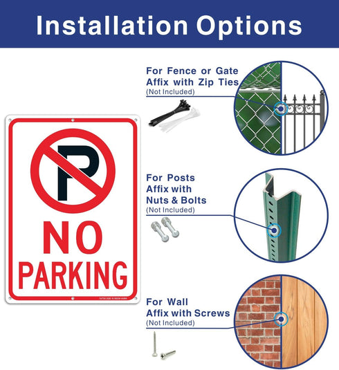 No Parking Sign with Symbol, 14 x 10 Inches Reflective Aluminum, UV Protected, Weather Resistant, Easy to Mount