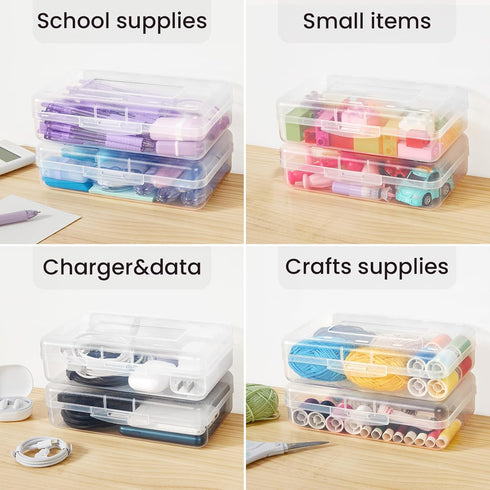 6 Pack Sooez Pencil Box, Hard Pencil Boxes for School Supplies Bulk, Large Plastic Pencil Case with Lid, Clear Pencil