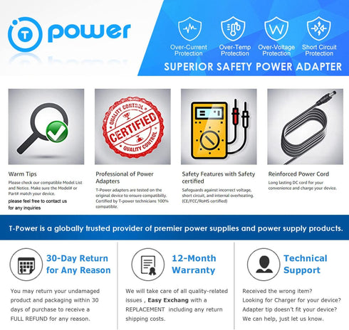 T POWER 19V Charger for ILIFE A4, A4s, A6, V1, V3, V5, V5 Pro, V7, X5 Robotic Vacuum Cleaner