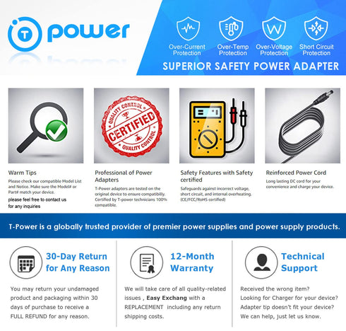 T POWER Charger for Tesvor V300S, Yeedi k600, Kyvol Cybovac E20 Robotic Vacuum Cleaner