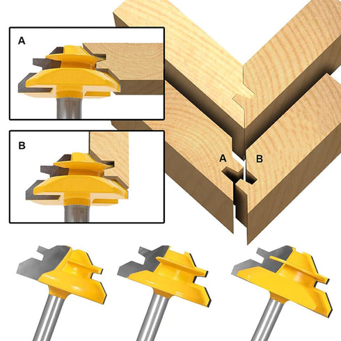 YHSITFNG 45 1/4 Inch 1/2", 5/8", 3/4" (3) Degree Lock Miter Router Bit, Shank, Cutting Height Joint Router Bits