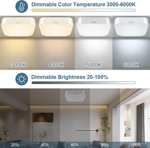 Closet, 3000K-6000K WhitePoplar Motion Sensor Rechargeable Ceiling Light Indoor with Remote, Wireless Battery Operated