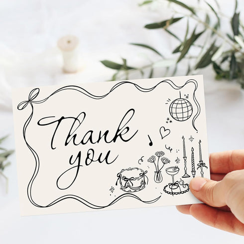 50 Pack Whaline Wedding Thank You Cards Vintage Black Bow Cake Thank You Blank Note Card Greeting Cards with Envelope