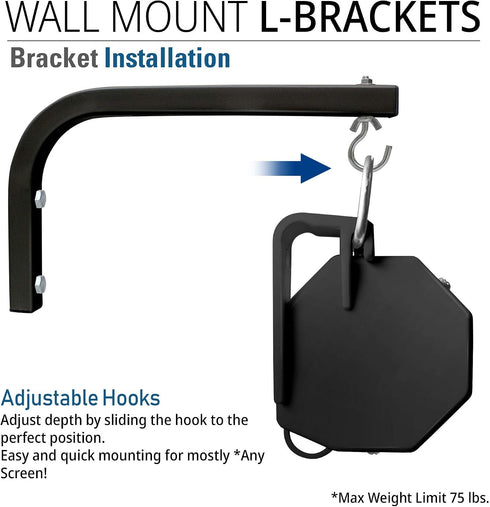 AKIA SCREENS 10 Inch 310" (AK-ZLB10B) Universal Projector Screen L-Bracket Wall Mount Kit with Wall Hanging Hooks