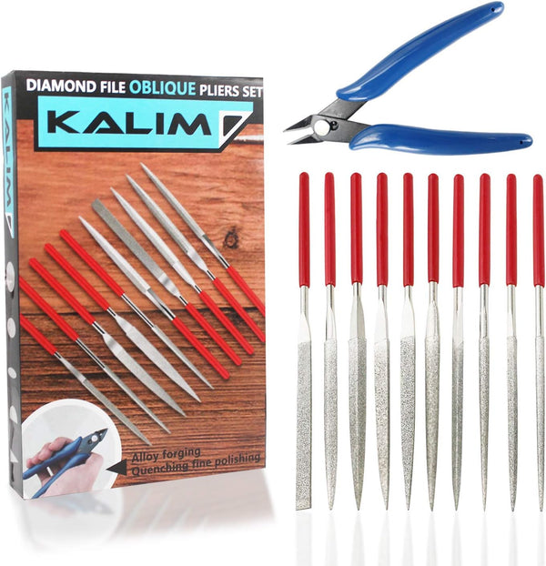 Diamond Needle File Set, 10PCS with Wire Cutter and Carrying Case for Woodworking & Metalworking