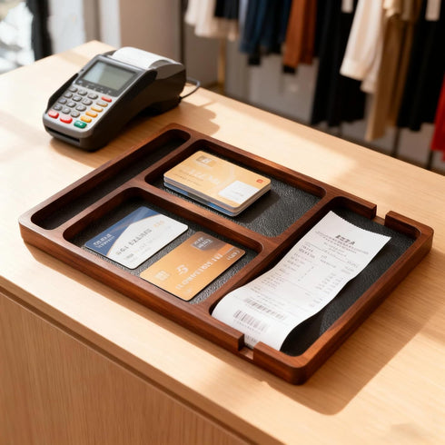 Generic Wooden Valet Tray with Leather Inlay - Key and Wallet Tray, Wooden Jewelry Tray - Nightstand Desk Organizer