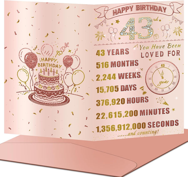 VivaGem 43rd Birthday Card, Happy Birthday Decorations for Women, Sweet 43 Year Old