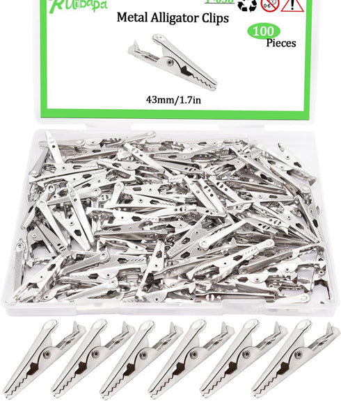 100 PCS Metal Alligator Clips, 43 mm Nickel Plated Spring Clamps for Soldering and Electrical Testing