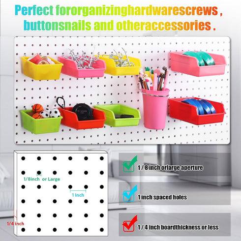 Roowest 60 Pcs Pegboard Cups, Pegboard Bins Set, Wall Organizer with Hooks and Loops, Assortment for Office Storage
