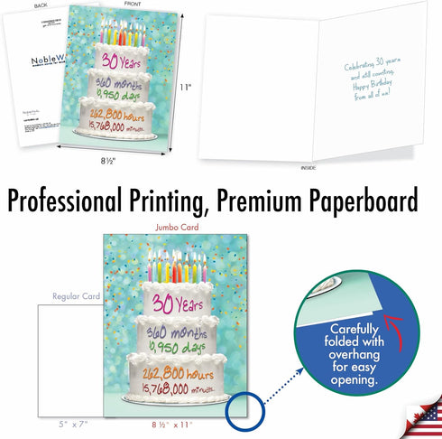 NobleWorks - Large 30th Birthday Card (8.5 x 11 Inch) - Funny Jumbo Group Congrats for 30 Year Milestone, Year Time