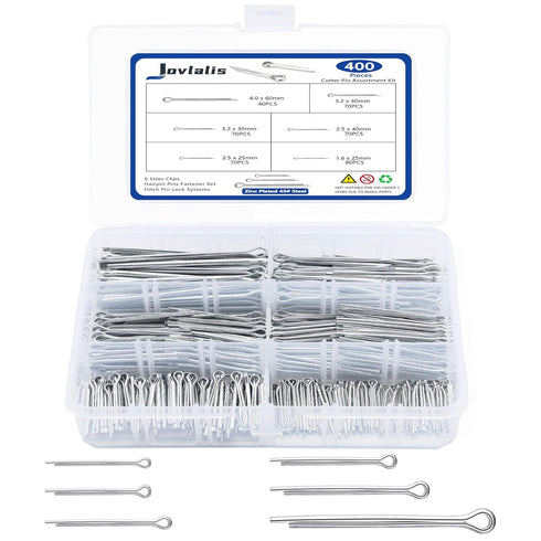 Cotter Pin Assortment, 400PCS Zinc Plated Steel Hairpin Cotter Pins, Split Pin Fastener Clips for Castle Nuts