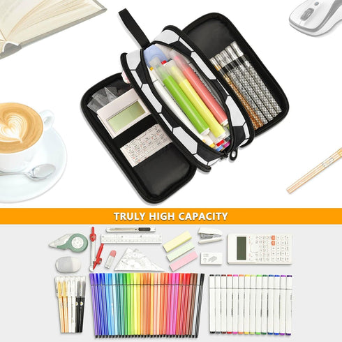 XUWU Soccer Ball Large Capacity Pencil Case, 3 Compartment Pencil Pouch for Office School, Large Storage Bag