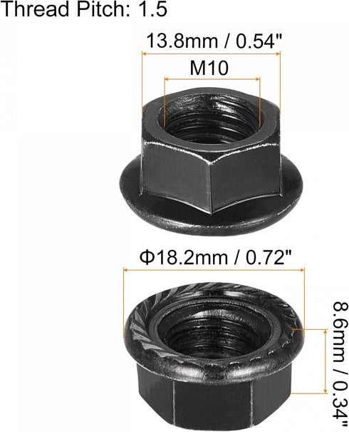uxcell M10 20pcs Serrated Flange Hex Lock Nuts, Carbon Steel Black Oxide Finished