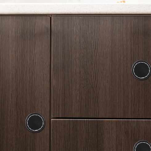 2Pcs SOLUSTRE Leather Cabinet Pulls Handles, Single-Hole Round Drawer Pulls for Cabinets, Dressers, and Bedside Tables