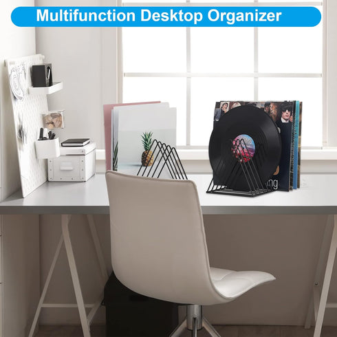 EASEPRES Vinyl Record Holder - 9 Slot Metal Magazine Book Album Display Rack for Home Office Stylish Triangle Organizer