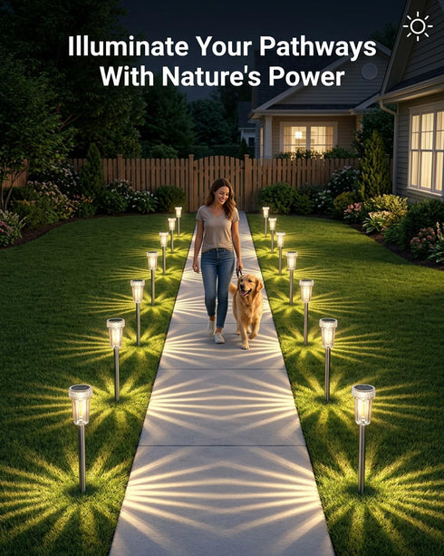 8 Pack DERAYSION Solar Lights Outdoor, Solar Pathway Lights Dusk-to-Dawn Garden Lighting, Waterproof LED Stainless