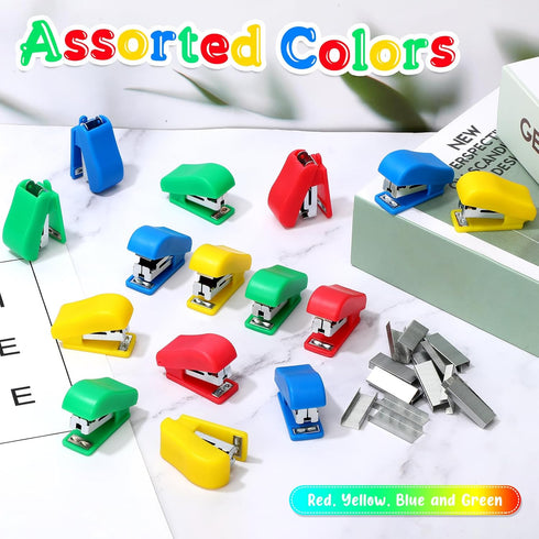 Mini Stapler with Staples, Portable Small Hand Held Stapler, Multicolor Kids Stapler Set for Office School (30 Pieces)