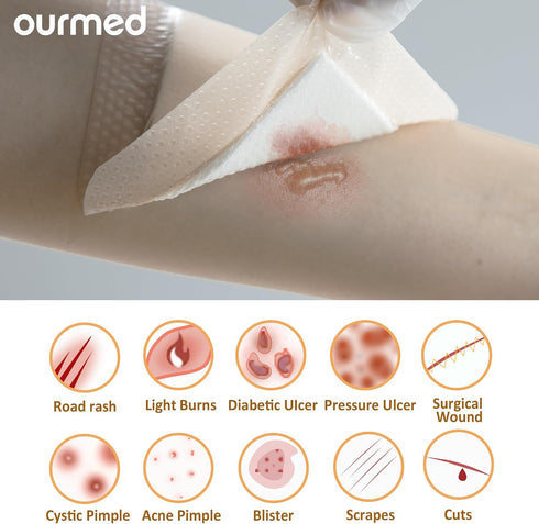 Dressings(7"x 7" 10 Packs) Ourmed Silicone Sacral Foam - with Tender Adhesive Border, Sterile Advanced Absorbent
