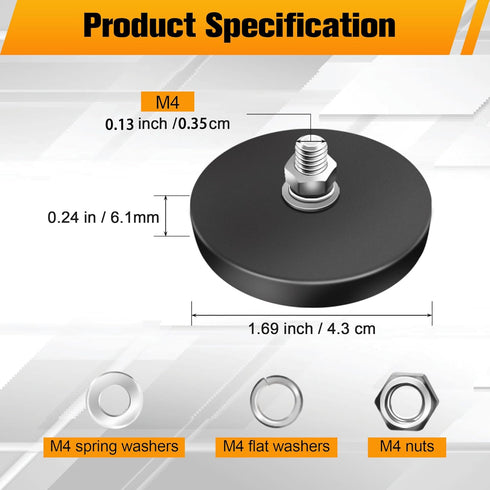 M4 12 Pack M4 Rubber Coated Magnet, Winspeed Anti-Scratch Neodymium Magnet Rubber Coated Mounting Magnets Base