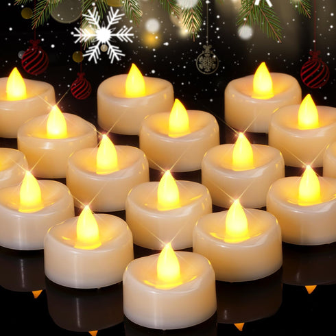 LED Candles, 24-Pack Battery Operated Tea Lights, 200 Hours Long-Lasting Flameless Flickering Candles, Warm Yellow