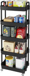 Laiensia Multifunction Utility Rolling Cart, 5-Tier Plastic & Metal Storage Organizer, Black,