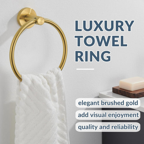 APLusee Hand Towel Ring, 304 Stainless Steel Round Towel Holder, Wall Mounted Towel Hanger for Bathroom Kitchen, Brushed Gold by APLusee