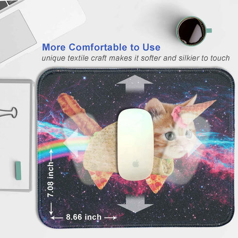 Small Mouse Pad for Laptop, Cute Premium-Textured Mouse Mat, Washable Non-Slip Rubber Base, Space Unicorn Cat