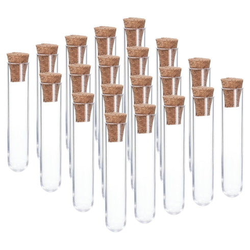 PATIKIL 3ml Plastic Test Tubes with Cork Stoppers - 20Pcs for Scientific Party Decoration and Storage
