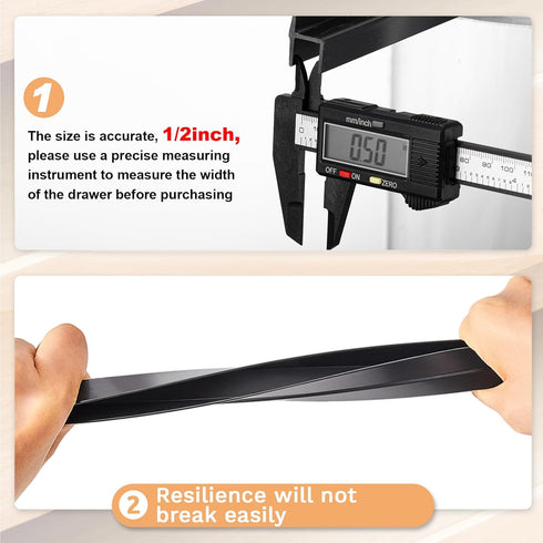 Tenare 4 Pieces Hanging File Rails, PVC Black, 15.8 Inch Long, 1/2 Inch Drawer Sides, Organized File System
