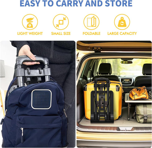 VDHU 2 40kg/90lbs 2 Folding Hand Truck Lightweight Portable Cart, Wheels Fold Up Hand Cart with Elastic Ropes,Compact